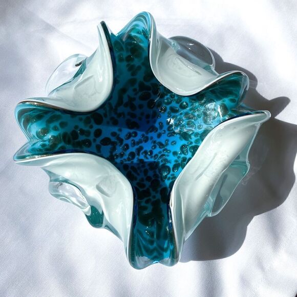 Mid-Century Modern Striking Folate Aqua Blue Murano Bowl/Ashtray, Italy, circa 1 - Picture 1 of 4